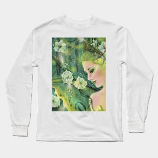 The green fairy with moonflowers By Renee L. Lavoie Long Sleeve T-Shirt